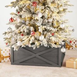 26 In. D Warm Gray Wooden Tree Collar (KD) -Northlight Shop glitzhome christmas tree collars 2010600033 77 1000