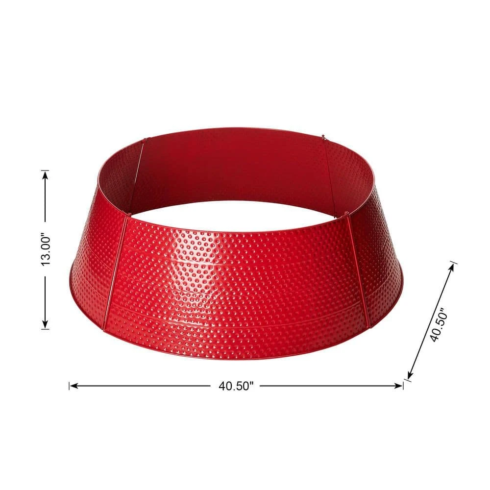 40.5 In. D Christmas Red Hammered Metal Tree Collar (KD) 5 40.5 In. D Christmas Red Hammered Metal Tree Collar (KD) - Image 5