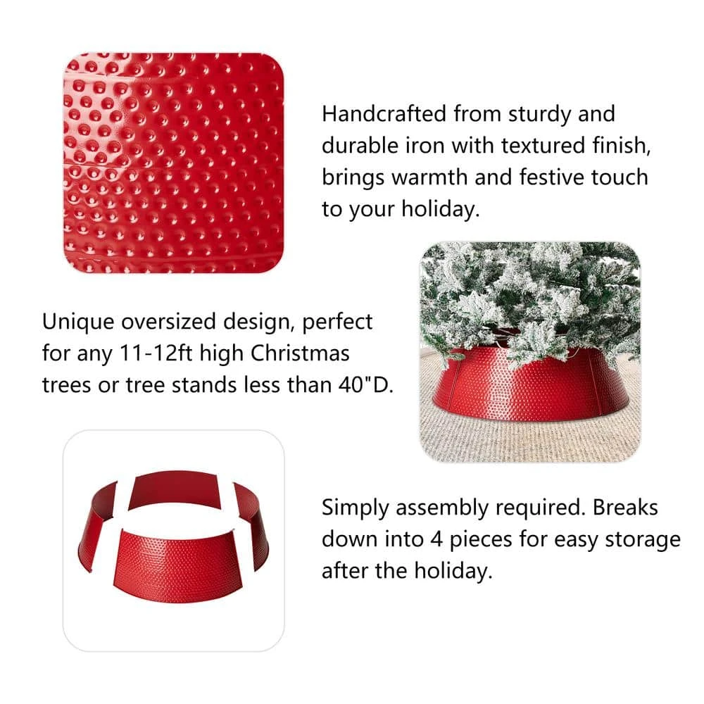 40.5 In. D Christmas Red Hammered Metal Tree Collar (KD) 4 40.5 In. D Christmas Red Hammered Metal Tree Collar (KD) - Image 4