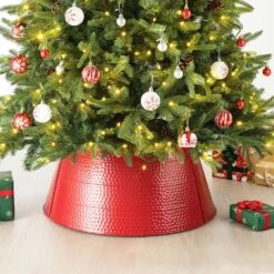 40.5 In. D Christmas Red Hammered Metal Tree Collar (KD) 7 40.5 In. D Christmas Red Hammered Metal Tree Collar (KD) -Northlight Shop glitzhome christmas tree collars 2010600036 e1 1000