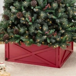 32 In. L Red Wooden Tree Collar (KD) -Northlight Shop glitzhome christmas tree collars 2010600048 77 1000