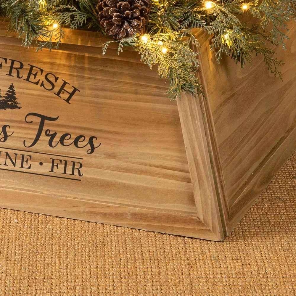 32 In. L Natural Wooden Trapezoid "Farm Fresh" Christmas Tree Collar (KD) 7 32 In. L Natural Wooden Trapezoid "Farm Fresh" Christmas Tree Collar (KD) - Image 7