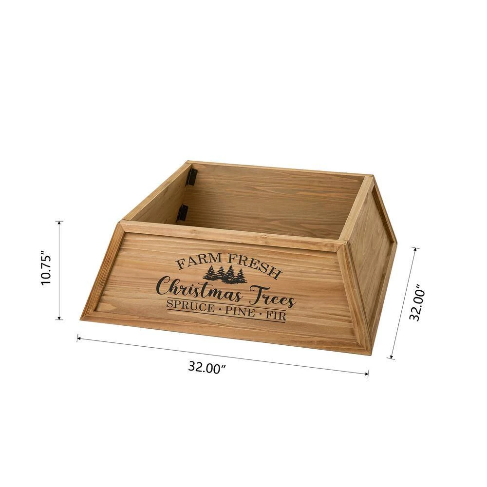 32 In. L Natural Wooden Trapezoid "Farm Fresh" Christmas Tree Collar (KD) 5 32 In. L Natural Wooden Trapezoid "Farm Fresh" Christmas Tree Collar (KD) - Image 5
