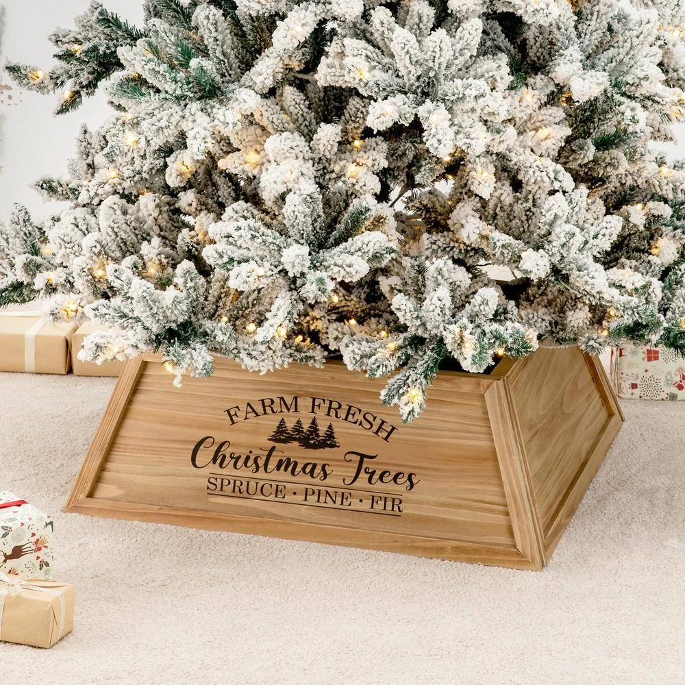 32 In. L Natural Wooden Trapezoid "Farm Fresh" Christmas Tree Collar (KD) 3 32 In. L Natural Wooden Trapezoid "Farm Fresh" Christmas Tree Collar (KD) - Image 3