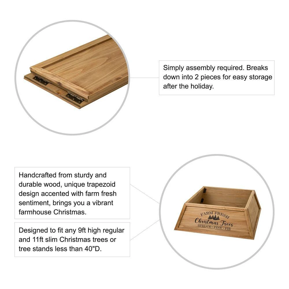 32 In. L Natural Wooden Trapezoid "Farm Fresh" Christmas Tree Collar (KD) 4 32 In. L Natural Wooden Trapezoid "Farm Fresh" Christmas Tree Collar (KD) - Image 4