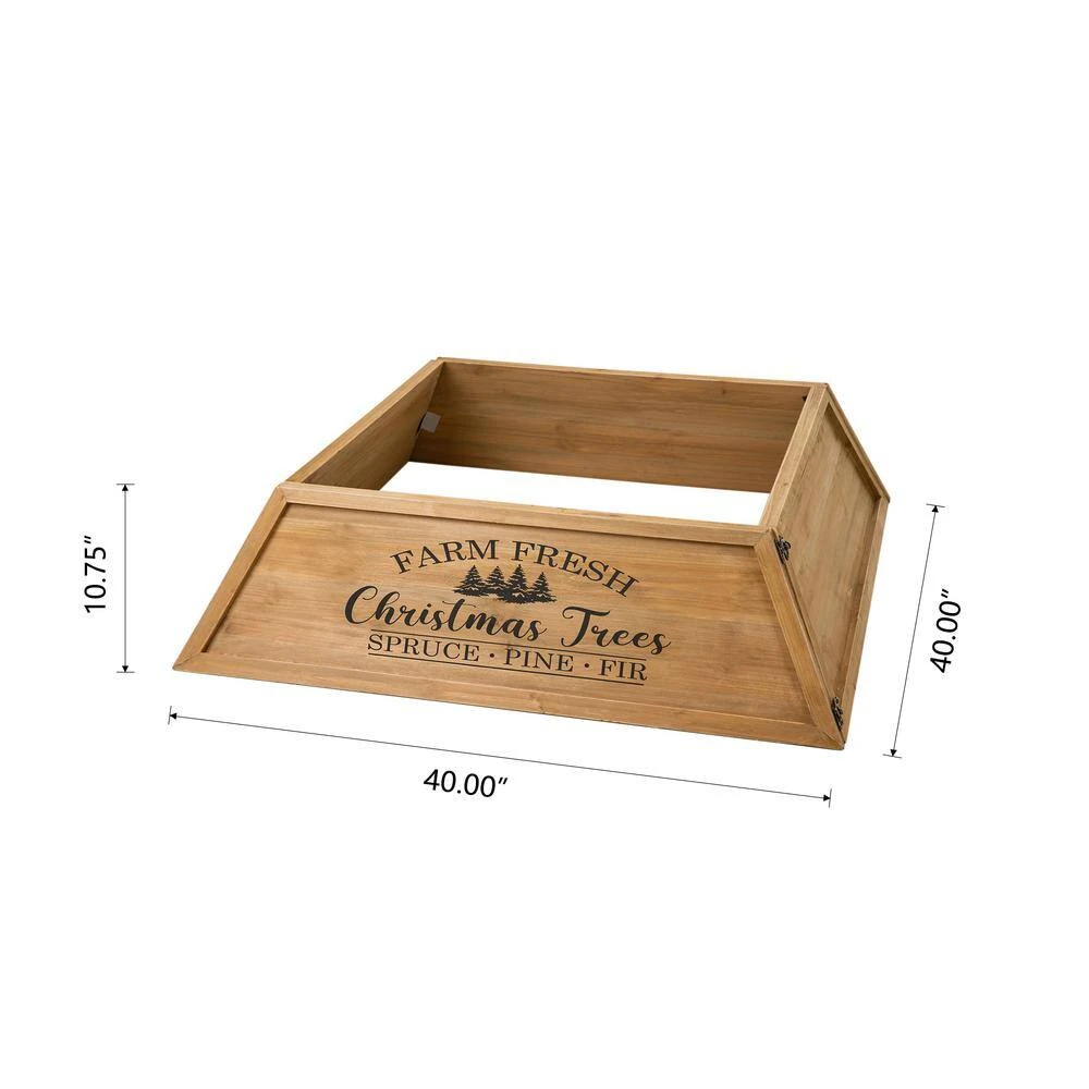 40 In. L Natural Wooden Trapezoid In. Farm Fresh In. Christmas Tree Collar (KD) 5 40 In. L Natural Wooden Trapezoid In. Farm Fresh In. Christmas Tree Collar (KD) - Image 5
