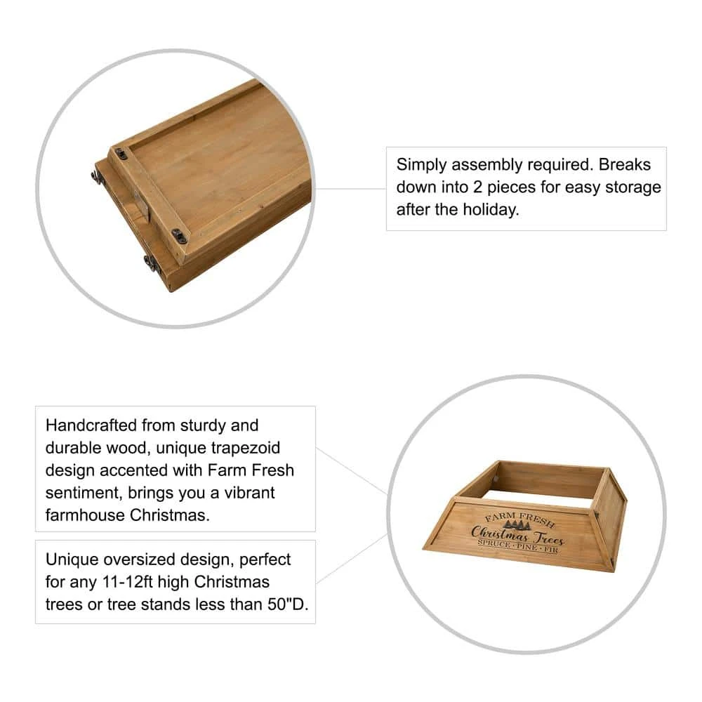 40 In. L Natural Wooden Trapezoid In. Farm Fresh In. Christmas Tree Collar (KD) 4 40 In. L Natural Wooden Trapezoid In. Farm Fresh In. Christmas Tree Collar (KD) - Image 4