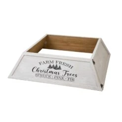 40 In. L White Wooden Trapezoid "Farm Fresh" Christmas Tree Collar (KD)