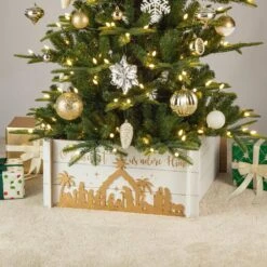24 In. L Wooden Nativity Scene Tree Collar -Northlight Shop glitzhome christmas tree collars 2010600057 44 1000