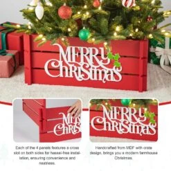 24 In. L Red "MERRY CHRISTMAS" Wooden Crate Tree Collar -Northlight Shop glitzhome christmas tree collars 2010600059 4f 1000