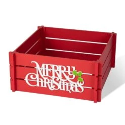 24 In. L Red "MERRY CHRISTMAS" Wooden Crate Tree Collar