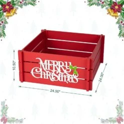 24 In. L Red "MERRY CHRISTMAS" Wooden Crate Tree Collar -Northlight Shop glitzhome christmas tree collars 2010600059 c3 1000