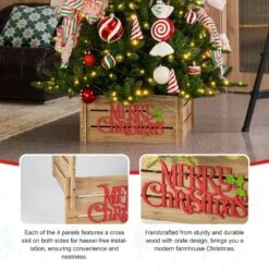 24 In. L Natural Wooden "MERRY CHRISTMAS" Solid Wood Crate Tree Collar -Northlight Shop glitzhome christmas tree collars 2010600061 4f 1000