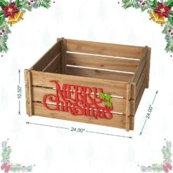 24 In. L Natural Wooden "MERRY CHRISTMAS" Solid Wood Crate Tree Collar -Northlight Shop glitzhome christmas tree collars 2010600061 c3 1000