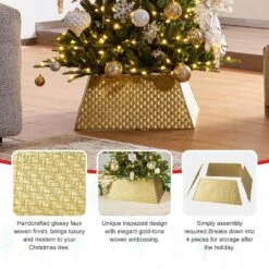 25.75 In. L Trapezoid Gold Metal Weave Tree Collar -Northlight Shop glitzhome christmas tree collars 2010600066 1f 1000