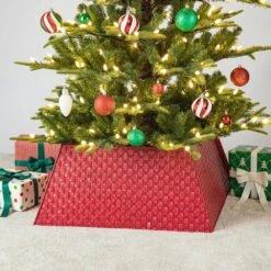 25.75 In. L Trapezoid Red Metal Weave Tree Collar 11 25.75 In. L Trapezoid Red Metal Weave Tree Collar -Northlight Shop glitzhome christmas tree collars 2010600067 1f 1000