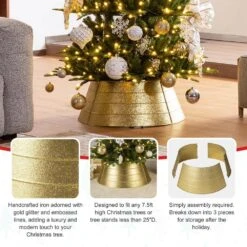 25.75 In. D Gold Metal Glitter Tree Collar -Northlight Shop glitzhome christmas tree collars 2010600068 4f 1000