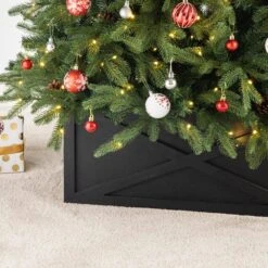 26 In. L Washed Black Wooden Tree Collar -Northlight Shop glitzhome christmas tree collars 2010600072 44 1000