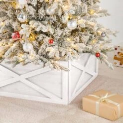 32.25 In. L Washed White Wooden Tree Collar 12 32.25 In. L Washed White Wooden Tree Collar -Northlight Shop glitzhome christmas tree collars 2010600073 44 1000