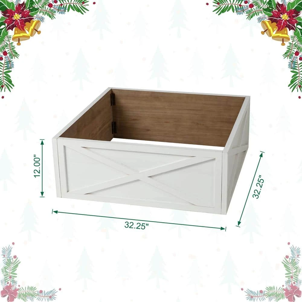32.25 In. L Washed White Wooden Tree Collar 3 32.25 In. L Washed White Wooden Tree Collar - Image 3