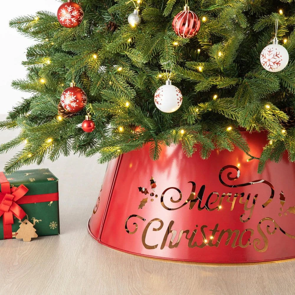 26 In. D Merry Christmas Cutout Metal Tree Collar With Light String (KD) 2 26 In. D Merry Christmas Cutout Metal Tree Collar With Light String (KD) - Image 2