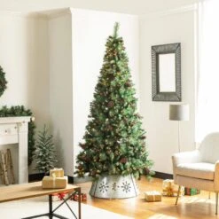 26 In. D Snowflake Cutout Metal Tree Collar With Light String (KD) -Northlight Shop glitzhome christmas tree collars gh2004600004 77 1000