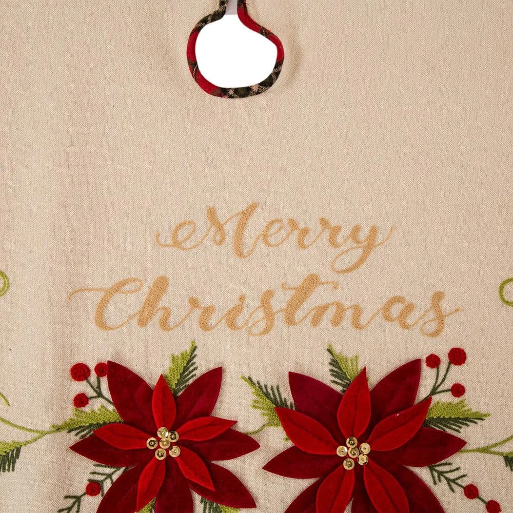 48 In. D Fabric Christmas Tree Skirt In Poinsettia 6 48 In. D Fabric Christmas Tree Skirt In Poinsettia - Image 6