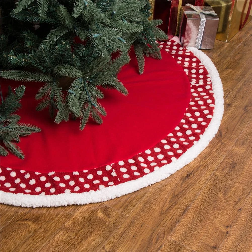 48 In. D Fabric Christmas Tree Skirt In Pompom 6 48 In. D Fabric Christmas Tree Skirt In Pompom - Image 6