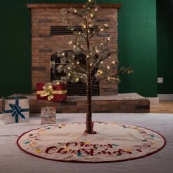 48 In. D LED Embroidered Linen Christmas Tree Skirt - Merry Christmas -Northlight Shop glitzhome christmas tree skirts 1113203060 31 1000