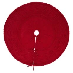 52 In. D Knitted Polyester Red Christmas Tree Skirt