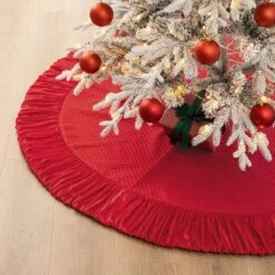 60 In. Dia Oversized Deluxe Red Velvet Ruffled Christmas Tree Skirt -Northlight Shop glitzhome christmas tree skirts 2020100003 76 1000