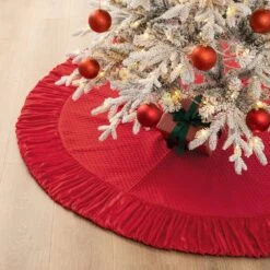 72 In. D Oversized Deluxe Red Velvet Ruffled Christmas Tree Skirt -Northlight Shop glitzhome christmas tree skirts 2020100005 76 1000