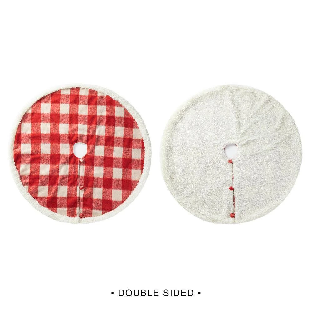 48 In. D Red And White Plaid Reversible Sherpa/Flannel Christmas Tree Skirt 5 48 In. D Red And White Plaid Reversible Sherpa/Flannel Christmas Tree Skirt - Image 5