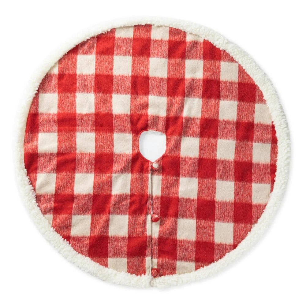 48 In. D Red And White Plaid Reversible Sherpa/Flannel Christmas Tree Skirt 1 48 In. D Red And White Plaid Reversible Sherpa/Flannel Christmas Tree Skirt