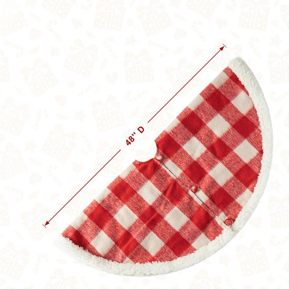 48 In. D Red And White Plaid Reversible Sherpa/Flannel Christmas Tree Skirt 9 48 In. D Red And White Plaid Reversible Sherpa/Flannel Christmas Tree Skirt - Image 9