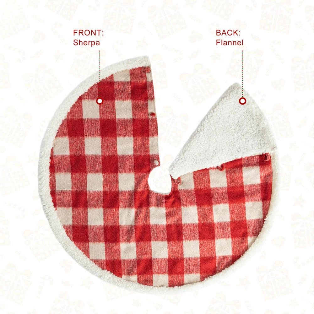 48 In. D Red And White Plaid Reversible Sherpa/Flannel Christmas Tree Skirt 8 48 In. D Red And White Plaid Reversible Sherpa/Flannel Christmas Tree Skirt - Image 8