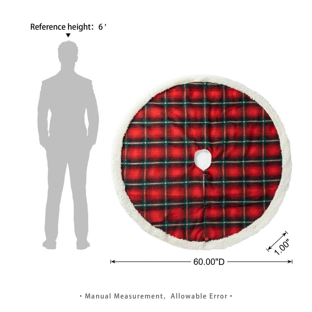 60 In. D Oversized Red And Black Plaid Reversible Sherpa/Flannel Christmas Tree Skirt 5 60 In. D Oversized Red And Black Plaid Reversible Sherpa/Flannel Christmas Tree Skirt - Image 5