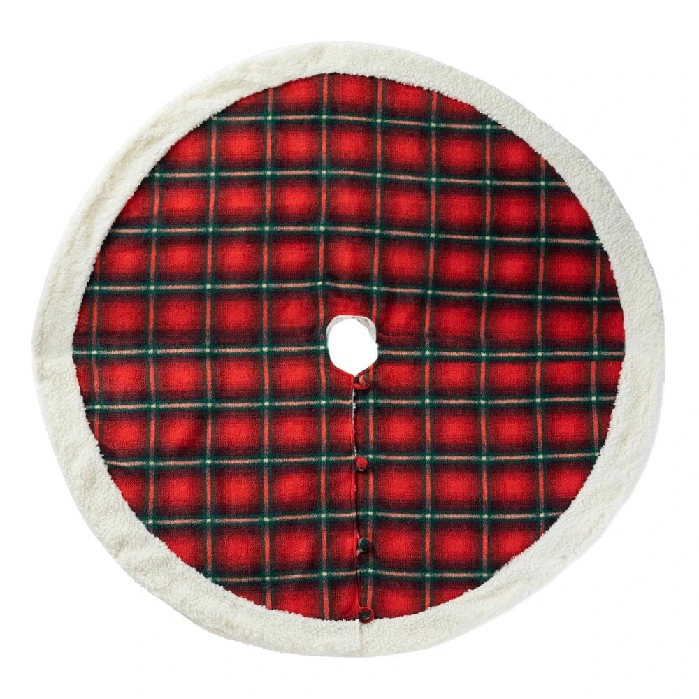 60 In. D Oversized Red And Black Plaid Reversible Sherpa/Flannel Christmas Tree Skirt 1 60 In. D Oversized Red And Black Plaid Reversible Sherpa/Flannel Christmas Tree Skirt