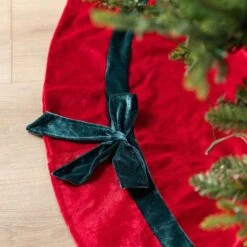 48 In. D Red Velvet Christmas Tree Skirt With Bows -Northlight Shop glitzhome christmas tree skirts 2020100015 76 1000
