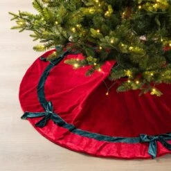 48 In. D Red Velvet Christmas Tree Skirt With Bows -Northlight Shop glitzhome christmas tree skirts 2020100015 fa 1000