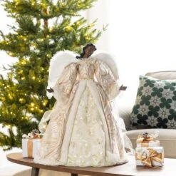 24 In. H Faux Fur & PVC Christmas Elegant African American Angel Tree Topper -Northlight Shop glitzhome christmas tree toppers 2010100093 31 1000