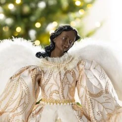 24 In. H Faux Fur & PVC Christmas Elegant African American Angel Tree Topper -Northlight Shop glitzhome christmas tree toppers 2010100093 4f 1000