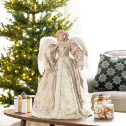 24 In. H Faux Fur & PVC Christmas Elegant Angel Tree Topper With Porcelain Face -Northlight Shop glitzhome christmas tree toppers 2010100094 31 1000