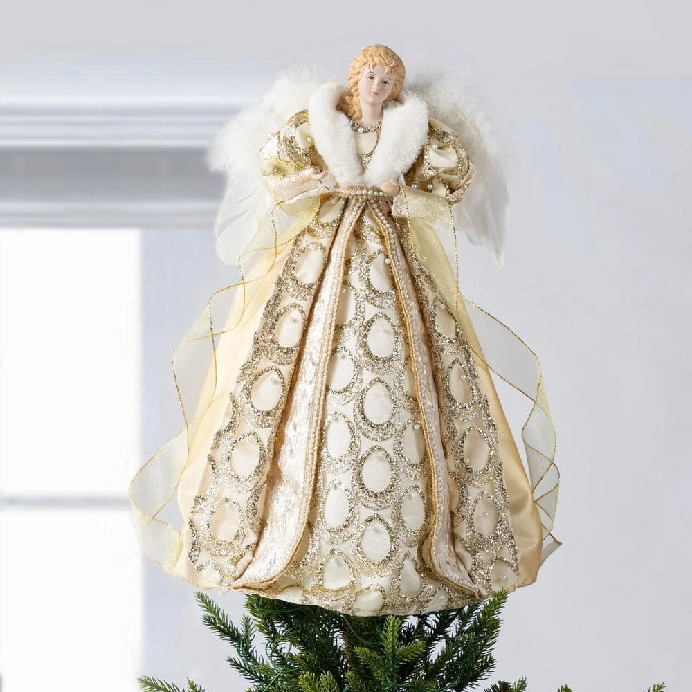 18.5 In. H Faux Fur & PVC Christmas Elegant Angel Tree Topper With Porcelain Face 2 18.5 In. H Faux Fur & PVC Christmas Elegant Angel Tree Topper With Porcelain Face - Image 2