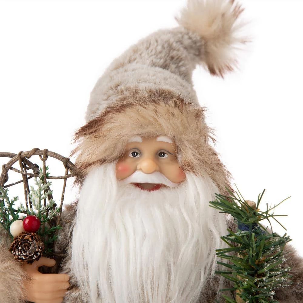 12 In. H Faux Fur Santa Figurine Christmas Tree Topper 5 12 In. H Faux Fur Santa Figurine Christmas Tree Topper - Image 5