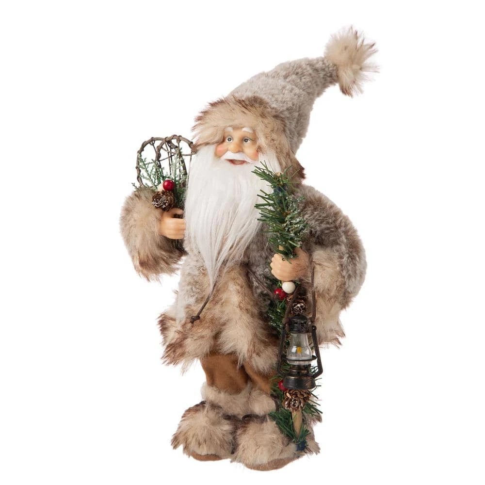 12 In. H Faux Fur Santa Figurine Christmas Tree Topper 3 12 In. H Faux Fur Santa Figurine Christmas Tree Topper - Image 3