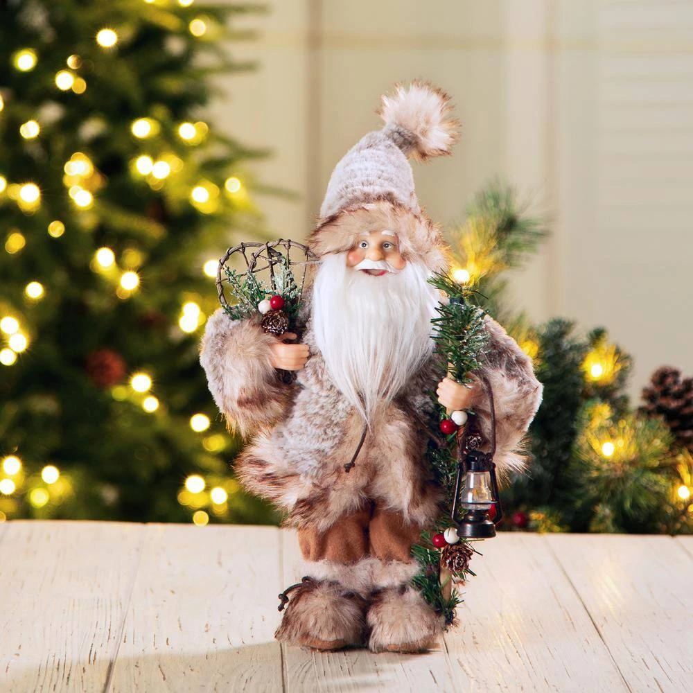 12 In. H Faux Fur Santa Figurine Christmas Tree Topper 2 12 In. H Faux Fur Santa Figurine Christmas Tree Topper - Image 2