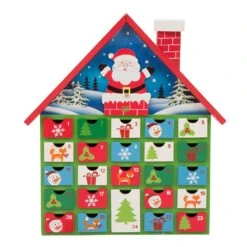 Wooden House Count Down Calendar Decor With Drawer