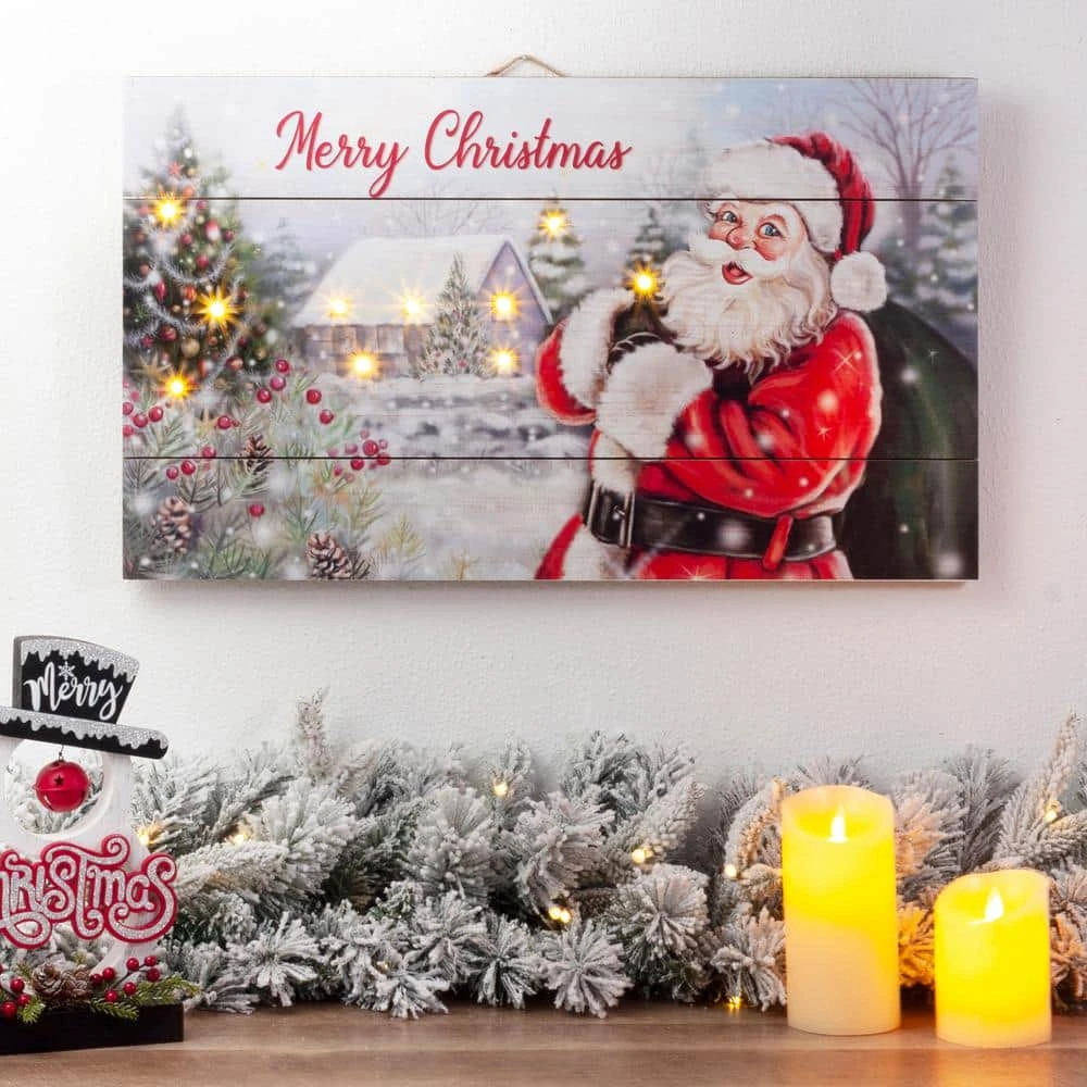 24 In. H Wooden Santa Wall Decor Lighted 2 24 In. H Wooden Santa Wall Decor Lighted - Image 2