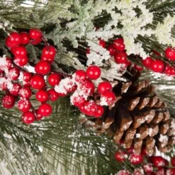 24 In. Artificial Dia Flocked Pinecone And Berry Wreath With Wooden Tobacco Basket 9 24 In. Artificial Dia Flocked Pinecone And Berry Wreath With Wooden Tobacco Basket -Northlight Shop glitzhome christmas wreaths 1115203522 1f 1000